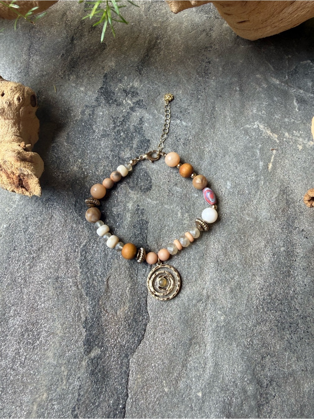 New🌟Free People-Neutral Beige and Cream Beaded Bracelet with Pendant
